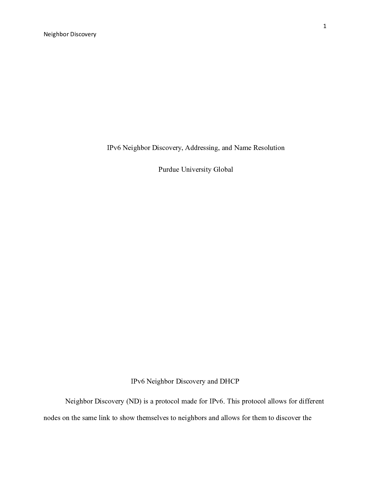 Preview image for IT283 Assessment 3.docx    IPv6 Neighbor Discovery, Addressing, and Name Resolution  Purdu